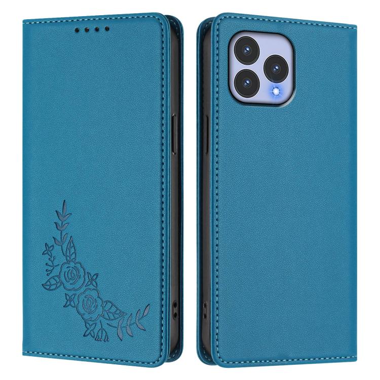 For Wiko T60 / Cubot P80 Peony Embossed Magnetic RFID Vegan Leather Phone Case