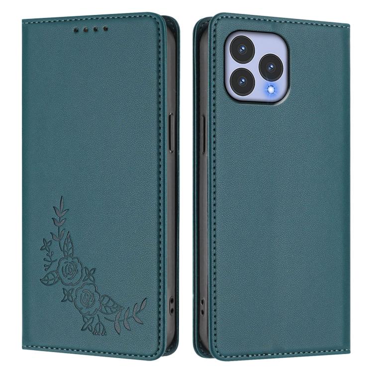 For Wiko T60 / Cubot P80 Peony Embossed Magnetic RFID Vegan Leather Phone Case