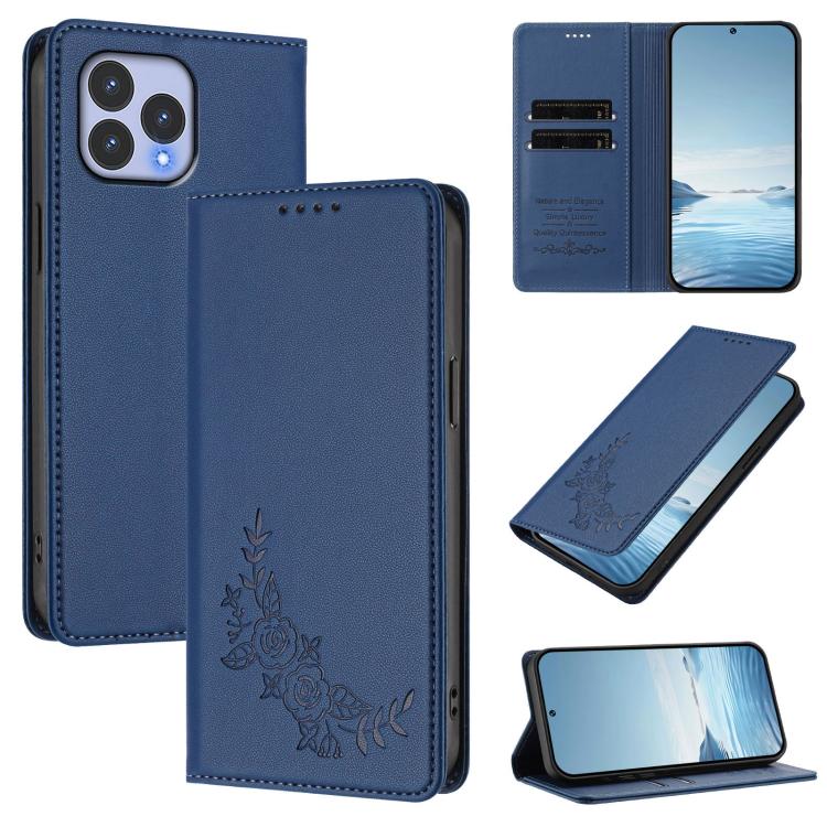 For Wiko T60 / Cubot P80 Peony Embossed Magnetic RFID Vegan Leather Phone Case