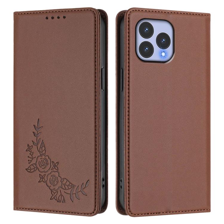 For Wiko T60 / Cubot P80 Peony Embossed Magnetic RFID Vegan Leather Phone Case