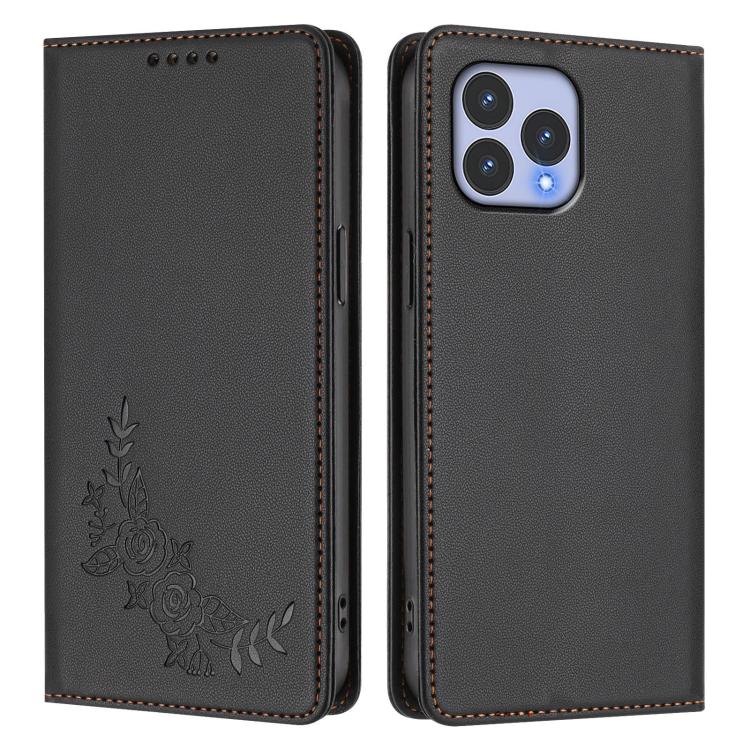 For Wiko T60 / Cubot P80 Peony Embossed Magnetic RFID Vegan Leather Phone Case