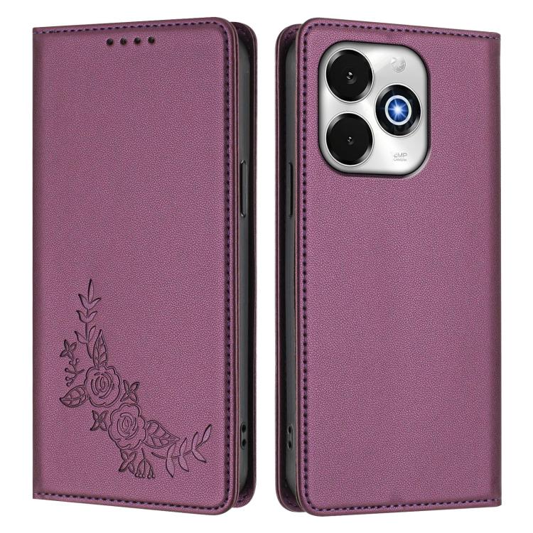 For UMIDIGI G100X 5G / G9x / Note 100x 5G Peony Embossed Magnetic RFID Vegan Leather Phone Case