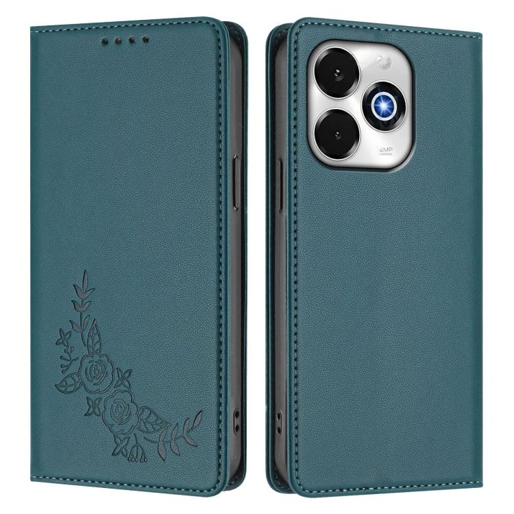 For UMIDIGI G100X 5G / G9x / Note 100x 5G Peony Embossed Magnetic RFID Vegan Leather Phone Case