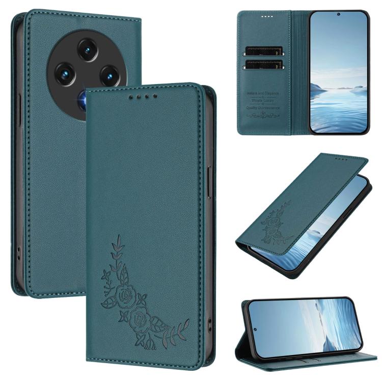 For UMIDIGI G100 Peony Embossed Magnetic RFID Vegan Leather Phone Case
