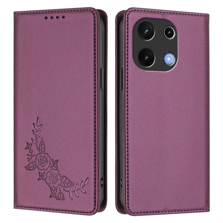 For UMIDIGI Note 100 Peony Embossed Magnetic RFID Vegan Leather Phone Case
