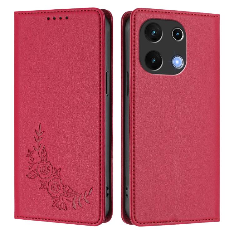 For UMIDIGI Note 100 Peony Embossed Magnetic RFID Vegan Leather Phone Case