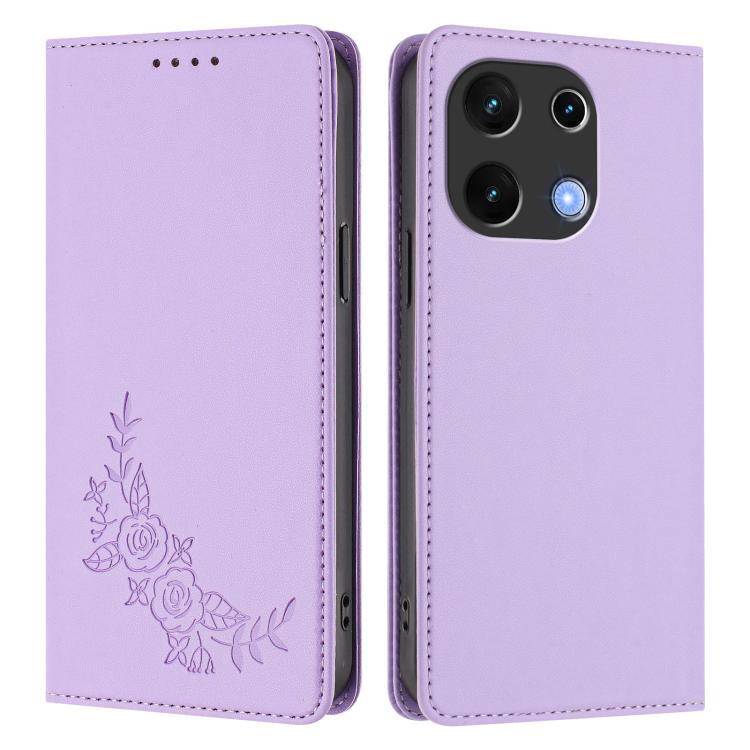 For UMIDIGI Note 100 Peony Embossed Magnetic RFID Vegan Leather Phone Case
