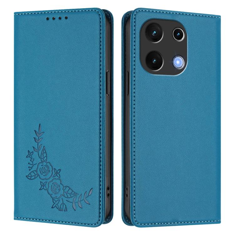 For UMIDIGI Note 100 Peony Embossed Magnetic RFID Vegan Leather Phone Case