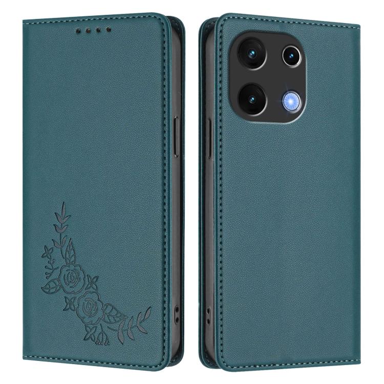 For UMIDIGI Note 100 Peony Embossed Magnetic RFID Vegan Leather Phone Case