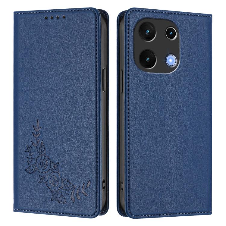 For UMIDIGI Note 100 Peony Embossed Magnetic RFID Vegan Leather Phone Case