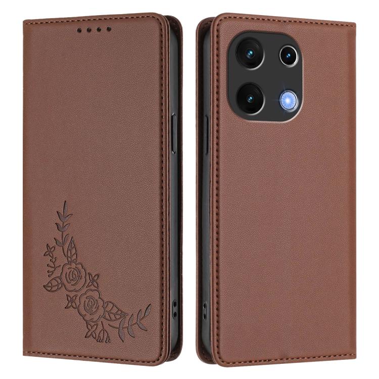 For UMIDIGI Note 100 Peony Embossed Magnetic RFID Vegan Leather Phone Case