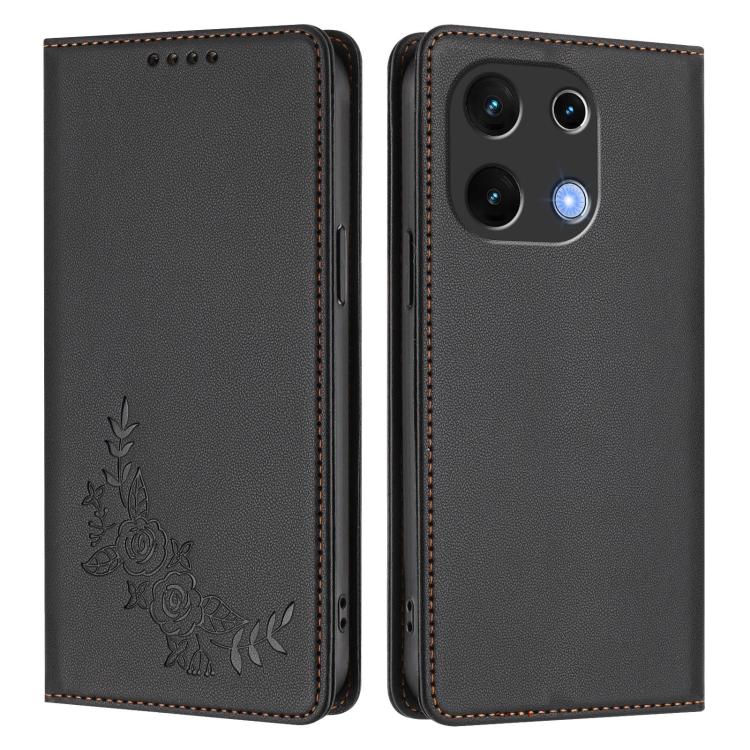 For UMIDIGI Note 100 Peony Embossed Magnetic RFID Vegan Leather Phone Case