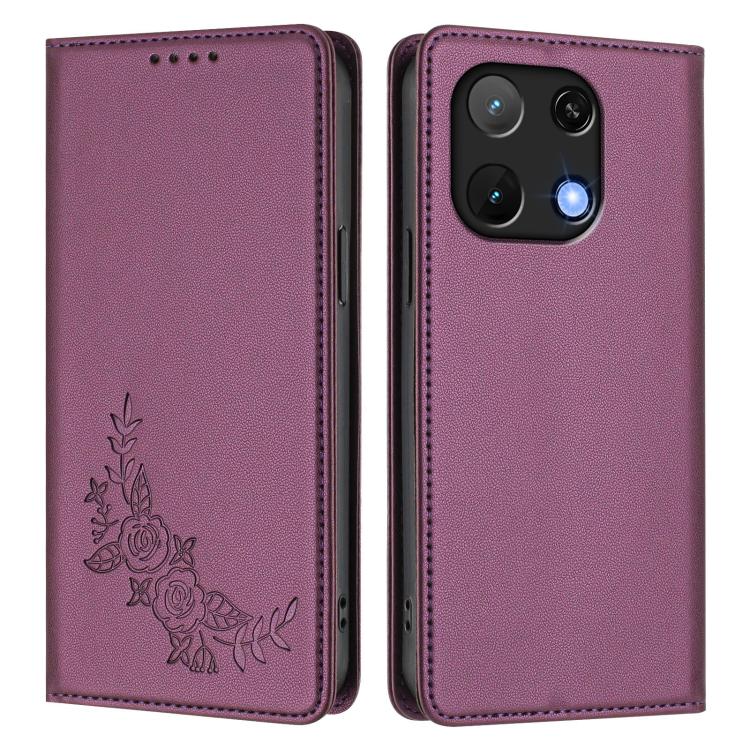 For UMIDIGI Note 90 Peony Embossed Magnetic RFID Vegan Leather Phone Case