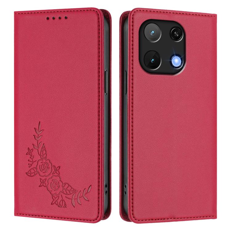 For UMIDIGI Note 90 Peony Embossed Magnetic RFID Vegan Leather Phone Case