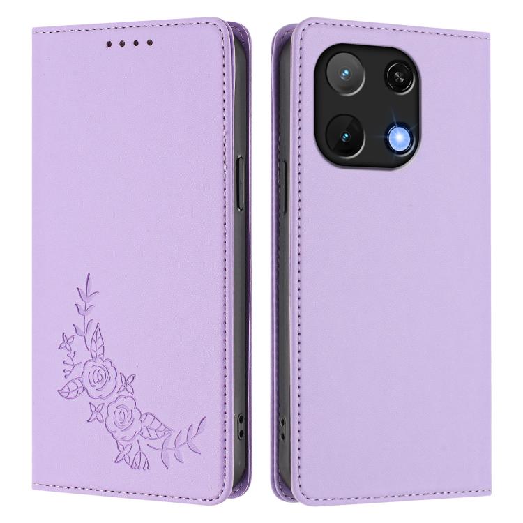 For UMIDIGI Note 90 Peony Embossed Magnetic RFID Vegan Leather Phone Case