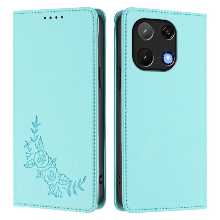 For UMIDIGI Note 90 Peony Embossed Magnetic RFID Vegan Leather Phone Case