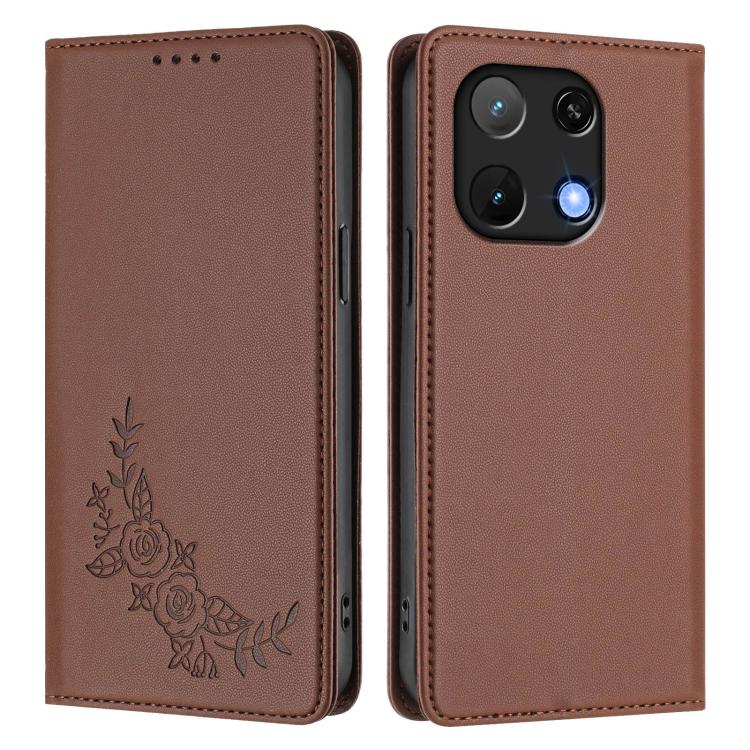 For UMIDIGI Note 90 Peony Embossed Magnetic RFID Vegan Leather Phone Case