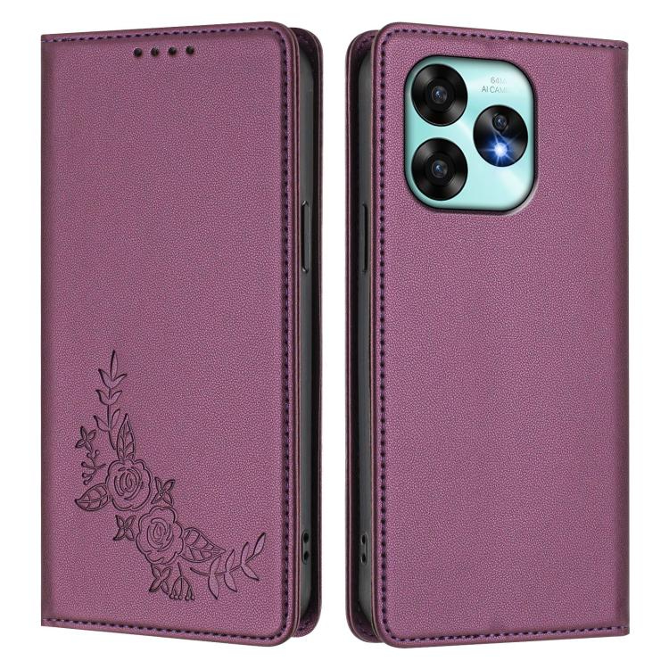 For UMIDIGI A15 / A15C / A15T Peony Embossed Magnetic RFID Vegan Leather Phone Case