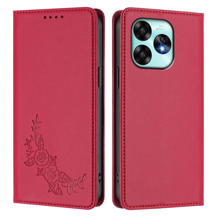 For UMIDIGI A15 / A15C / A15T Peony Embossed Magnetic RFID Vegan Leather Phone Case