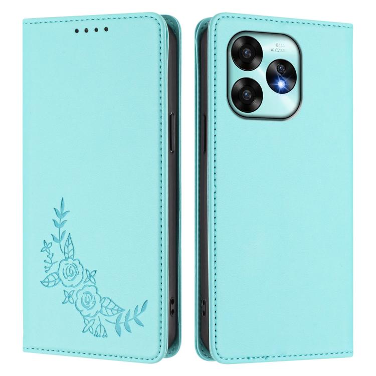 For UMIDIGI A15 / A15C / A15T Peony Embossed Magnetic RFID Vegan Leather Phone Case