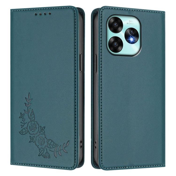 For UMIDIGI A15 / A15C / A15T Peony Embossed Magnetic RFID Vegan Leather Phone Case