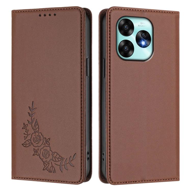 For UMIDIGI A15 / A15C / A15T Peony Embossed Magnetic RFID Vegan Leather Phone Case