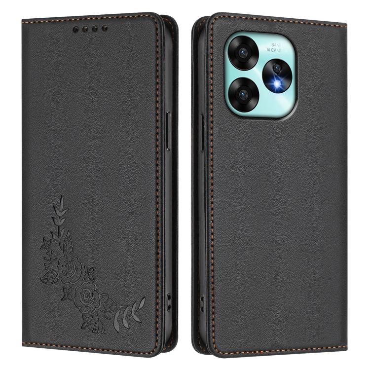 For UMIDIGI A15 / A15C / A15T Peony Embossed Magnetic RFID Vegan Leather Phone Case