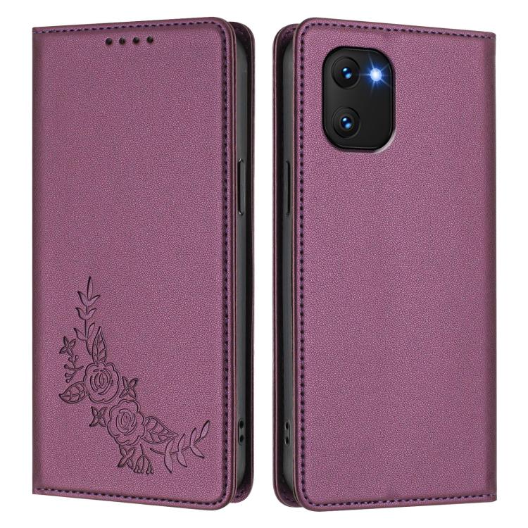 For UMIDIGl Power 7 / Power 7s Peony Embossed Magnetic RFID Vegan Leather Phone Case