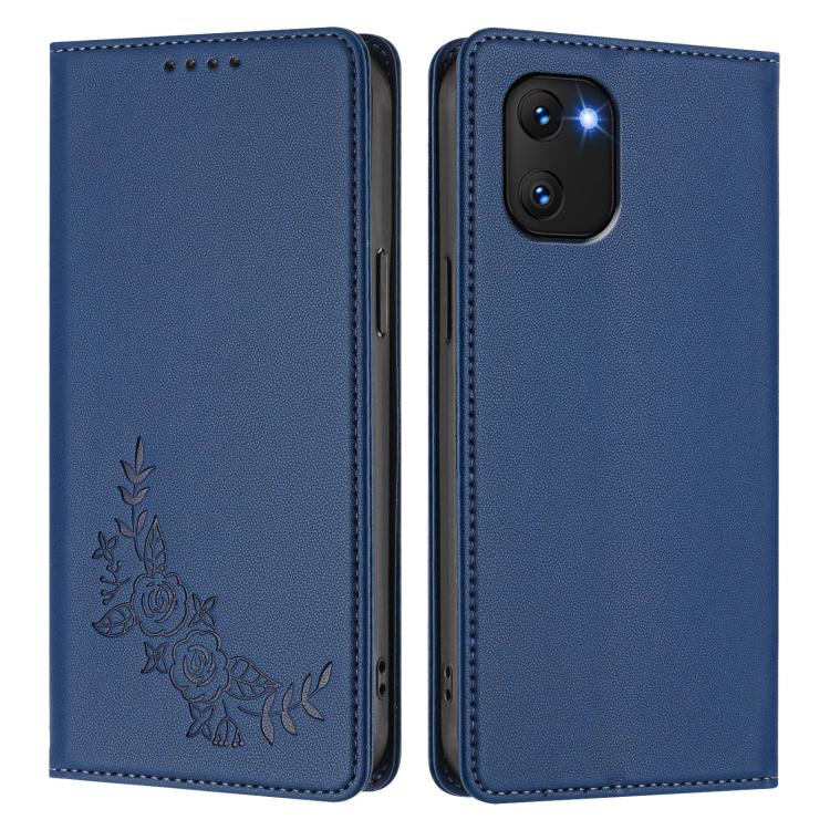 For UMIDIGl Power 7 / Power 7s Peony Embossed Magnetic RFID Vegan Leather Phone Case