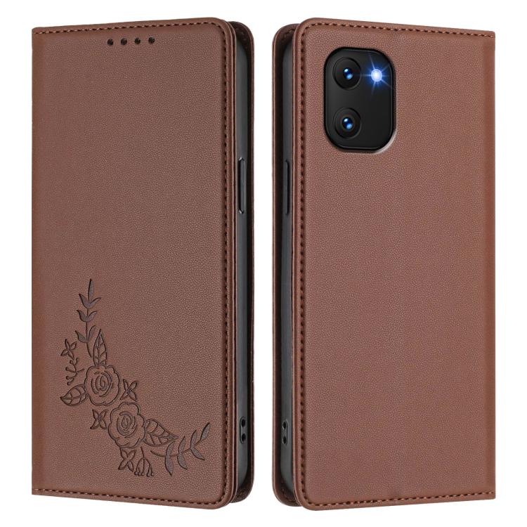 For UMIDIGl Power 7 / Power 7s Peony Embossed Magnetic RFID Vegan Leather Phone Case