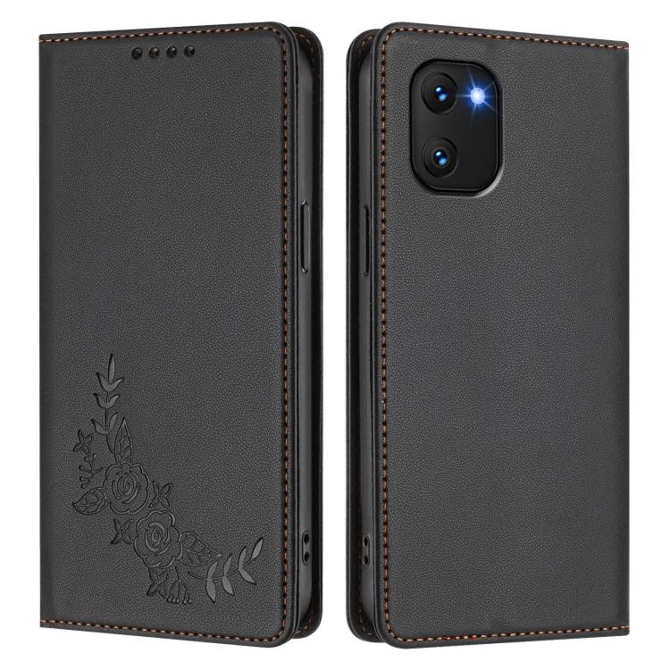 For UMIDIGl Power 7 / Power 7s Peony Embossed Magnetic RFID Vegan Leather Phone Case