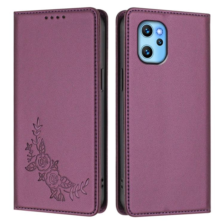 For UMIDIGl Power 7 Max Peony Embossed Magnetic RFID Vegan Leather Phone Case