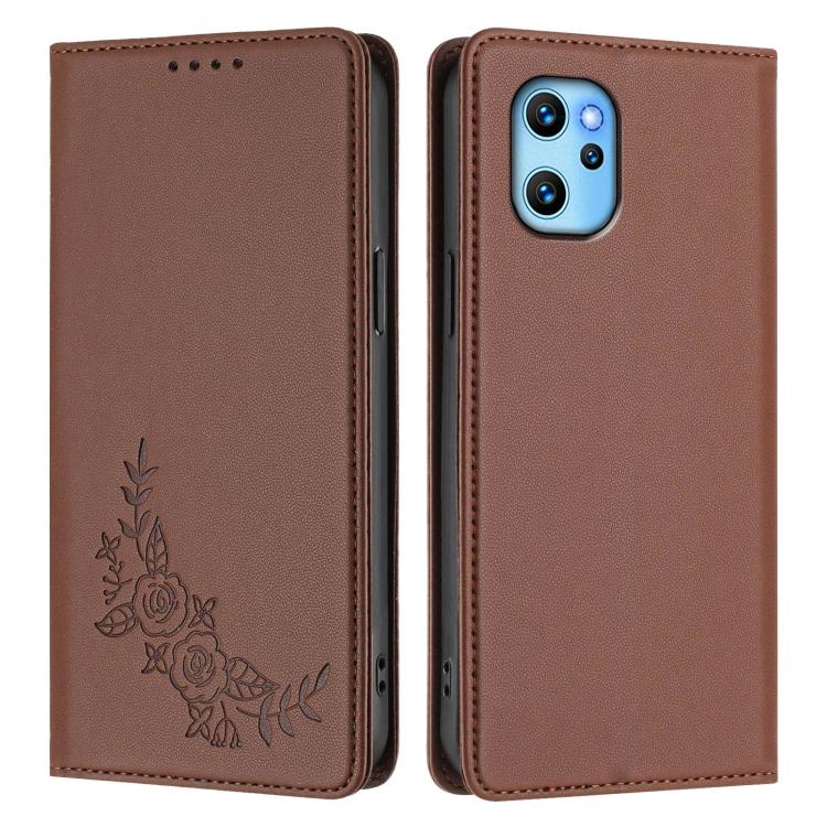 For UMIDIGl Power 7 Max Peony Embossed Magnetic RFID Vegan Leather Phone Case