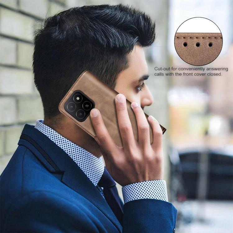 For Hono X5B / X6C 4G BINFEN COLOR Calfskin Texture Magnetic RFID Vegan Leather Phone Case