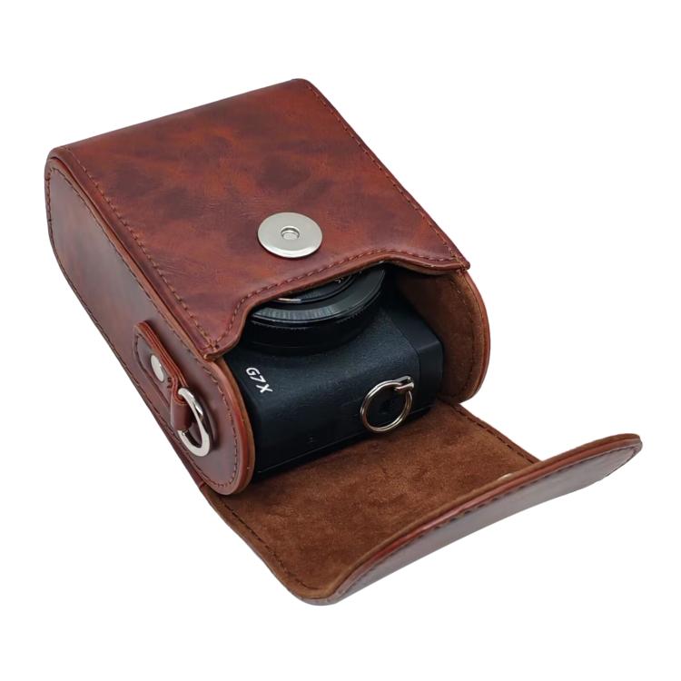 For Canon PowerShot G7 X Mark II / G9 X III Full Body Retro Vegan Leather Camera Case Bag with Strap