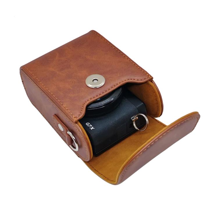 For Canon PowerShot G7 X Mark II / G9 X III Full Body Retro Vegan Leather Camera Case Bag with Strap