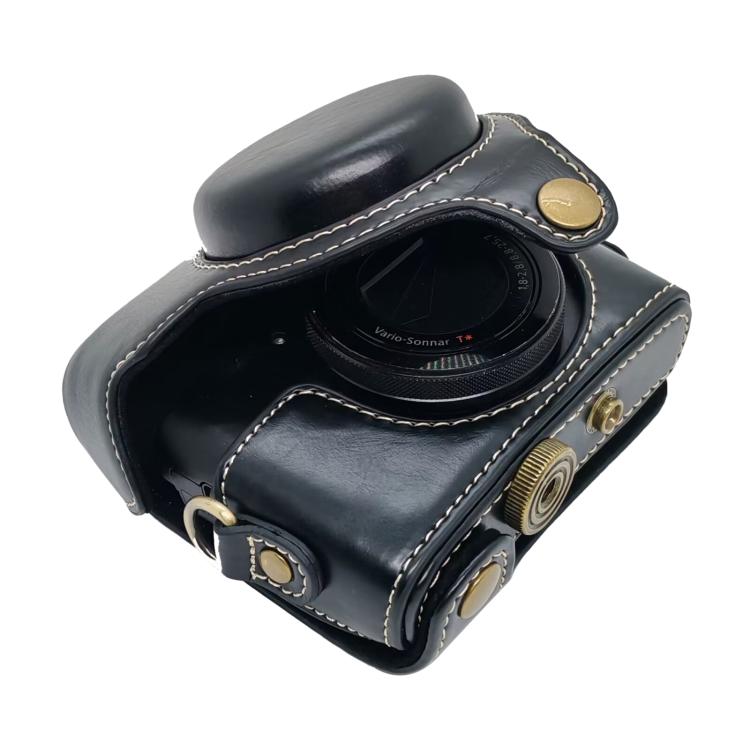 For Sony RX100 M7 / RX100 VII Full Body Retro Vegan Leather Camera Case Bag with Strap