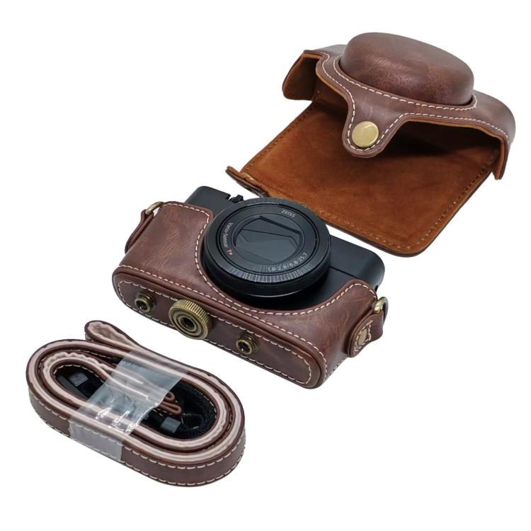 For Sony RX100 M7 / RX100 VII Full Body Retro Vegan Leather Camera Case Bag with Strap