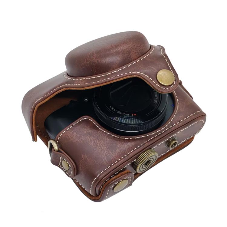 For Sony RX100 M7 / RX100 VII Full Body Retro Vegan Leather Camera Case Bag with Strap
