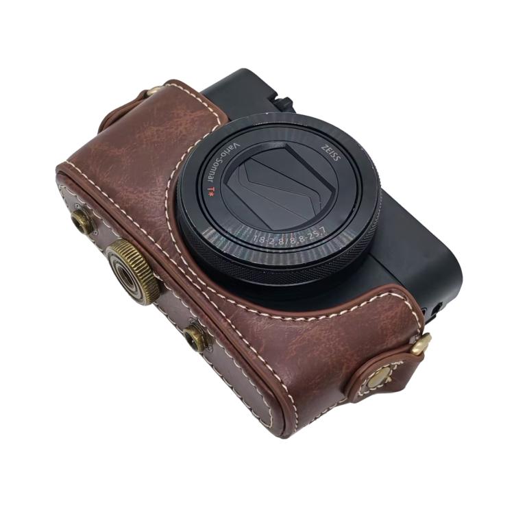 For Sony RX100 M7 / RX100 VII Full Body Retro Vegan Leather Camera Case Bag with Strap