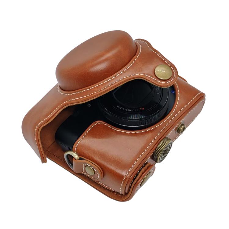 For Sony RX100 M7 / RX100 VII Full Body Retro Vegan Leather Camera Case Bag with Strap