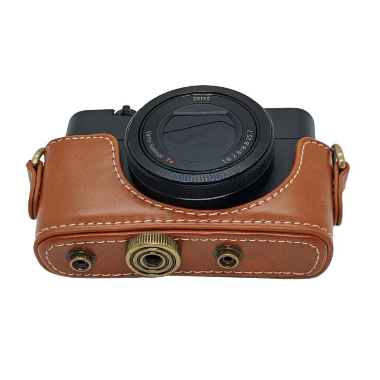 For Sony RX100 M7 / RX100 VII Full Body Retro Vegan Leather Camera Case Bag with Strap