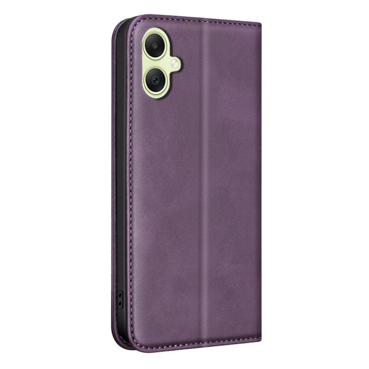 For Samsung Galaxy A05 BINFEN COLOR Calfskin Texture Magnetic RFID Vegan Leather Phone Case