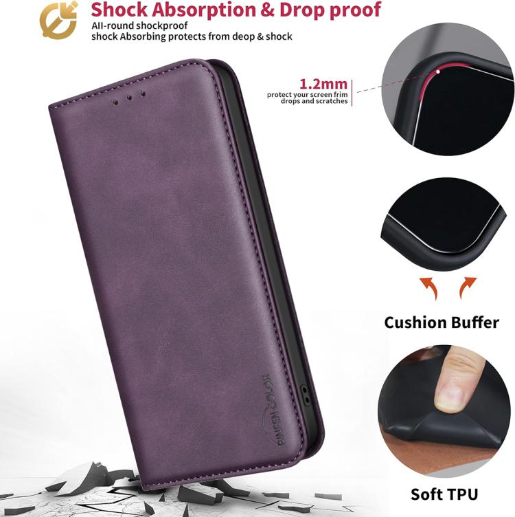For Samsung Galaxy A05 BINFEN COLOR Calfskin Texture Magnetic RFID Vegan Leather Phone Case