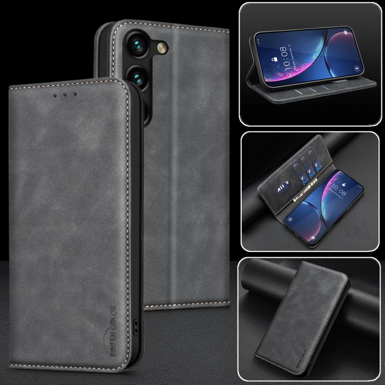 For Samsung Galaxy A34 5G BINFEN COLOR Calfskin Texture Magnetic RFID Vegan Leather Phone Case