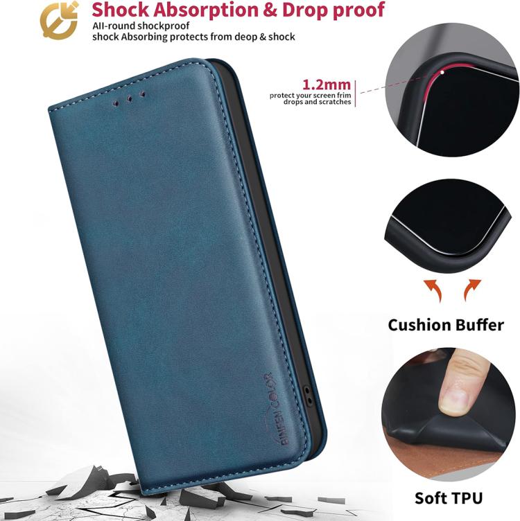 For Samsung Galaxy A57 5G BINFEN COLOR Calfskin Texture Magnetic RFID Vegan Leather Phone Case