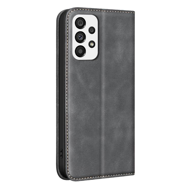 For Samsung Galaxy A73 BINFEN COLOR Calfskin Texture Magnetic RFID Vegan Leather Phone Case