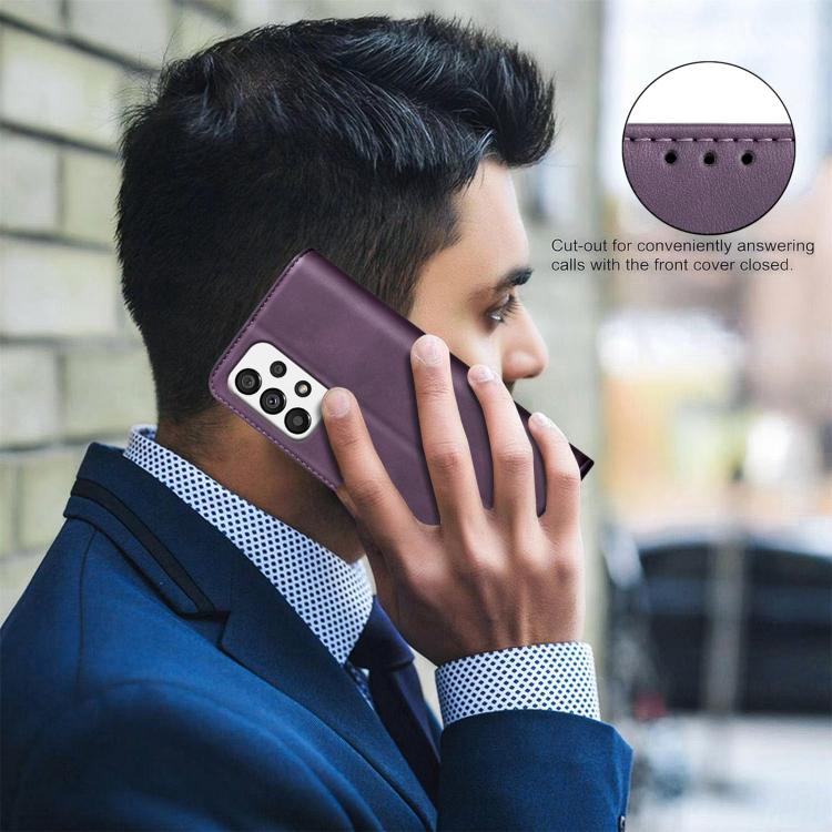 For Samsung Galaxy A73 BINFEN COLOR Calfskin Texture Magnetic RFID Vegan Leather Phone Case