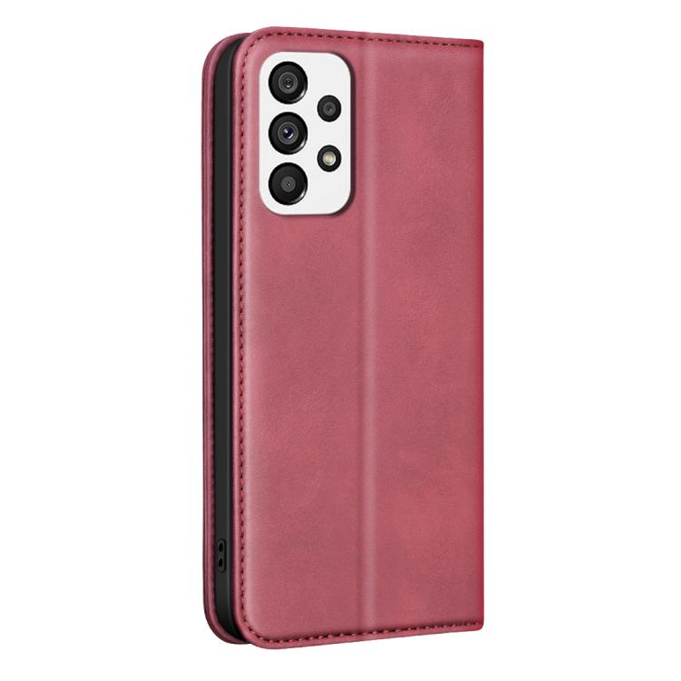 For Samsung Galaxy A73 BINFEN COLOR Calfskin Texture Magnetic RFID Vegan Leather Phone Case
