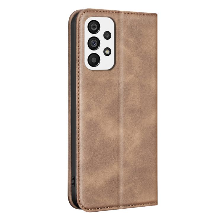 For Samsung Galaxy A73 BINFEN COLOR Calfskin Texture Magnetic RFID Vegan Leather Phone Case